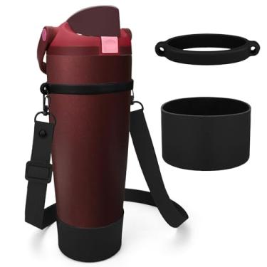 Imagem de Mity rain Suporte de garrafa de água com alça para acessórios Owala Freesip 24 30 32 1,134 g, bolsa tiracolo com bota de garrafa de água para homens e mulheres caminhadas, acampamento, viagem (preto)