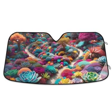 Imagem de Persiana de sol florestal de suculentas coloridas para para-brisas de carro, engraçado, dobrável, para janelas dianteiras, retrátil automotivo, L, 144,8 cm x 80 cm