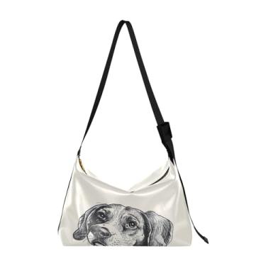 Imagem de GAIGEO Bolsa tiracolo preta e branca Sketch of a Beagle vegana, bolsa tiracolo com alça grossa, bolsa tiracolo masculina de couro, Sketch of a Beagle-2 preto e branco, One Size