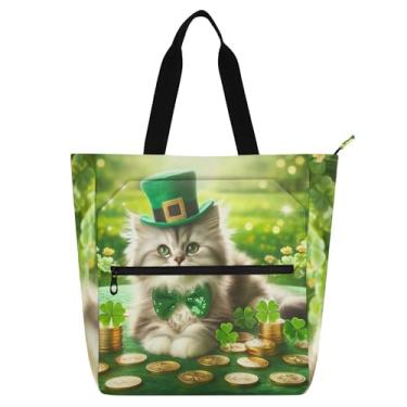 Imagem de Sacolas de trabalho femininas de São Patrício para gatos fofos, lona, praia, livro, com zíper, bolsas de professores, presente para amantes de livros