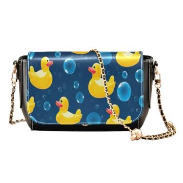 Imagem de GAIGEO Bolsa tiracolo de couro de cerveja, bolsa de ombro feminina de couro PU, alça ajustável, Patos de borracha amarelos com bolhas - 3, One Size
