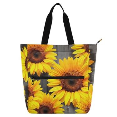 Imagem de GAIGEO Sacolas femininas amarelas de madeira com girassol vibrante para trabalho em lona escolar bolsa de livro para professores presente para amantes de livros