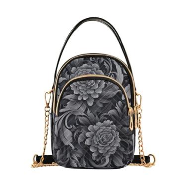Imagem de Bolsa tiracolo feminina de outono com frutas e abóbora, leve, bolsa tiracolo casual, Floral preto e cinza - 2, One Size