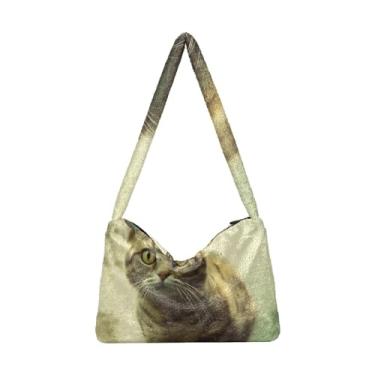 Imagem de GAIGEO Cat Butterfly Ears in Backlight Forest Bolsas de ombro femininas, bolsas de ombro femininas, bolsa feminina para uso ao ar livre, Orelhas de borboleta de gato na floresta com luz de fundo, One