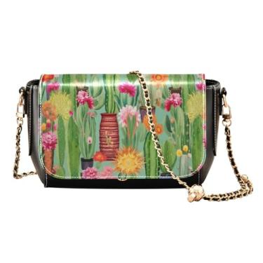 Imagem de GAIGEO Bolsa tiracolo feminina com arco adornado com flores, bolsa transversal de couro para mulheres, Plantas de cacto em verde - 4, One Size