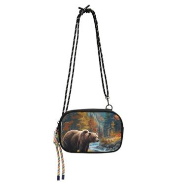 Imagem de TSENQUE Bolsa pequena para mulheres, bolsas transversais, bolsa de telefone com alça pochete de viagem pequena bolsa de ombro paisagem cena de urso marrom
