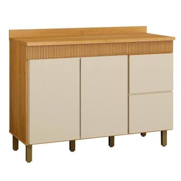 Imagem de Balcão De Cozinha Madeira 3 Portas E 2 Gavetas Dakota Valdemóveis Cinamomo E Off White