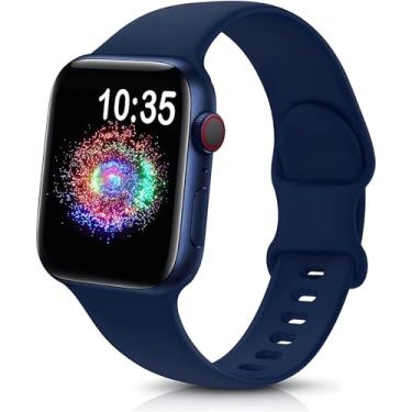 Imagem de Pulseira esportiva compatível com Apple Watch para mulheres e homens 38/40/41/42/44/45/46/49 mm, pulseira de silicone macio de substituição à prova d'água (44/45/45/49 mm, azul)