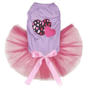 Imagem de Petitebella Vestido de cachorro Twins Hot Pink Heart (Lavanda/Rosa, Médio)
