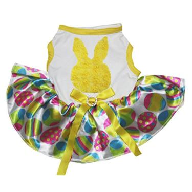 Imagem de Petitebella Vestido floral com rosto de coelho branco camisa ovos arco-íris tutu para cachorro (XP)