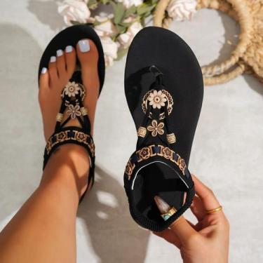 Imagem de Moda feminina dedo do pé redondo clipe toe estilo boêmio sandálias pla