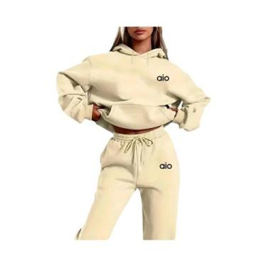 Imagem de Conjunto De Moletom Com Capuz Monocromático Feminino De Alta Qualidade