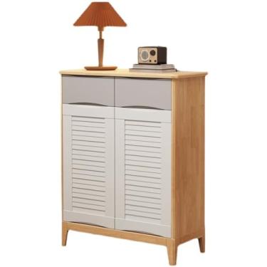 Imagem de Armário de armazenamento de sapatos, armário de sapatos, armário de sapatos fechado com 4 prateleiras, organizador de recipiente de 2 portas, com 2 gavetas, para sala de estar, entrada e sala de