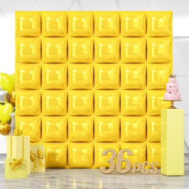 Imagem de NISOCY 36PCS Pastel Yellow Square Foil Balloons Wall Backdrop Double Sided Yellow Balloons Tunnel Arch Kit for Baby Shower Birthday Wedding Sunflower Bee Theme Party Decoration