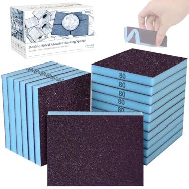 Imagem de KQCXIK Pacote com 18 esponjas de lixamento frente e verso, blocos de lixamento secos úmidos 80 grãos laváveis pacote sortido de esponja para móveis de madeira curvada pintura drywall metal