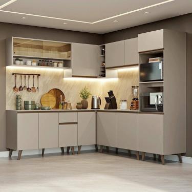Imagem de Armário De Cozinha Completa De Canto 445cm Crema Nice Madesa 01 Crema