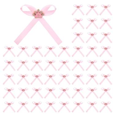 Imagem de PH PandaHall 50 fitas de laços para lembrancinhas de festa, laços rosa com coroa rosa conjunto de fitas personalizadas para casamento, batismo, aniversário, igreja, embrulho de presente