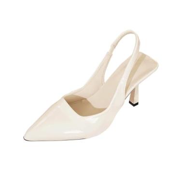 Imagem de Sapato feminino moderno casual confortável cor sólida bico fino bico fechado lateral elástico aberto atrás, Branco, 36