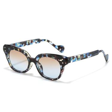 Imagem de Óculos de Sol UV400 - Lentes de Gelatina Olho de Gato Degradê para Homens e Mulheres, Ideais para Esportes ao Ar Livre, Corrida e Ciclismo, Estampa de Leopardo Azul