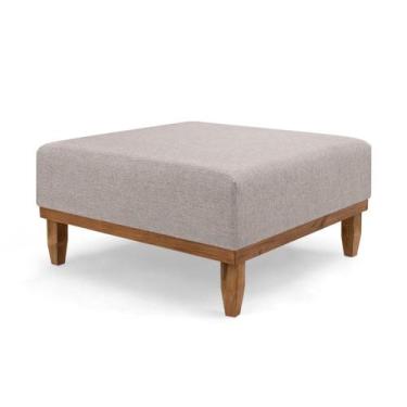 Imagem de Pufe Decorativo 75x75 Com Rodapé Madeira Sara - Due Decor, Linho Champ