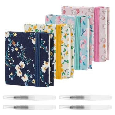 Imagem de OLYCRAFT 4 peças, 4 estilos, mini caderno de esboços em aquarela, 6 x 6 cm, capa de tecido quadrado floral, caderno de desenho em aquarela, diário de viagem, manual, com 5 pincéis para esboços ao ar