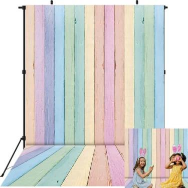 Imagem de Pano de fundo colorido de madeira para Páscoa, 1,8 x 2,3 m, textura rústica pastel, tema de primavera, pano de fundo para festas, crianças, adultos, chás de bebê, decorações de festa de aniversário