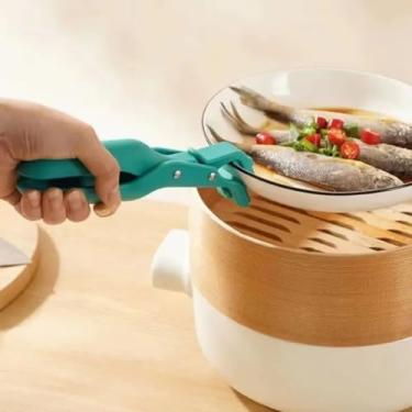 Imagem de 1 pinça de cozinha resistente ao calor, pinça segura para panela/panela de 260 °C com garras antiderrapantes para panelas de ferro fundido, vidro e cerâmica, cabo seguro para máquina de lavar louça