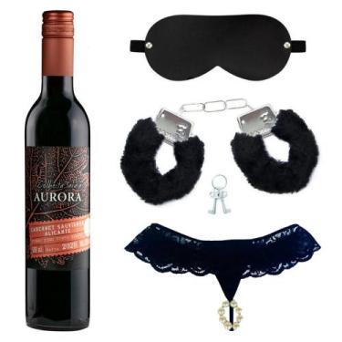 Imagem de Kit Presente Sex Shop Vinho Algemas Venda Calcinha Tailandesa Dia dos 