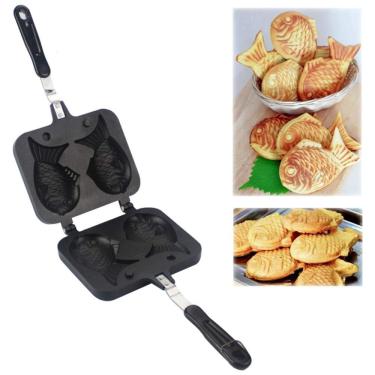 Imagem de Máquina de Waffle Fish shaped, Aço Inoxidável, 2 Fatias, 110v, DIPSHOP, Preto