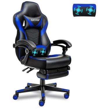 Imagem de Cadeira Gamer Ergonômica Giratória com Suporte Lombar e Apoio de Cabeça, ELECWISH, Preto