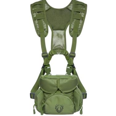 Imagem de Pacote de peitoral de arnês binóculo – Arnês Bino leve com bolsa Rangefinder, equipamento silencioso para caça e estojo binóculo com sistema MOLLE, equipamento de propriedade de veteranos, verde