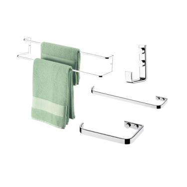 Imagem de Kit banheiro lavabo Future cromado, porta toalha duplo 60 cm,toalheiro 30 cm,papeleira e cabide