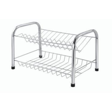 Imagem de Escorredor de Louça Duplo para 12 Pratos Cromado Organização Cozinha -