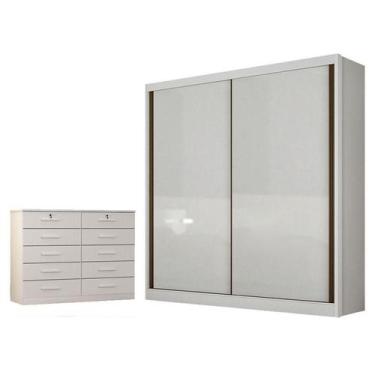 Imagem de Guarda Roupa Solteiro Toledo e Gaveteiro Milão com Chave Neve - Novo H