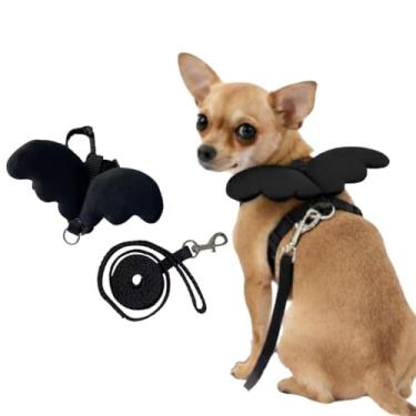 Imagem de Coleira Peitoral para Gatos e Pets Pequenos com Guia Asas de Anjo Ajustável (Preto)