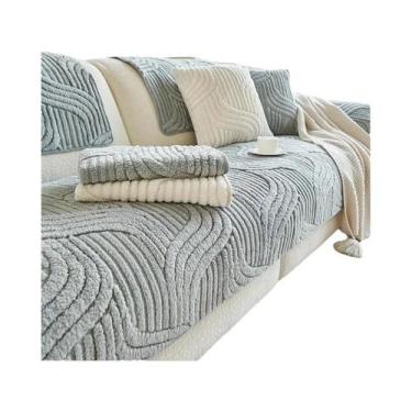 Imagem de Capa De Sofá De Veludo Listrada Creme Antiderrapante Protetor De Sofá 