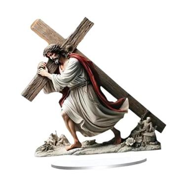 Imagem de Generic Placa de acrílico 2D com Jesus carregando a cruz, obra de arte para decoração de mesa, presente para as festas de fim de ano, decoração de casa ou
