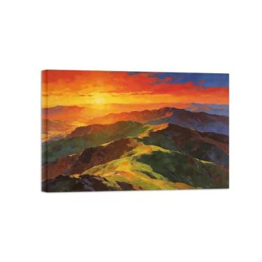 Imagem de Impressão em tela de paisagem de arte de parede - nuvens de montanha pôr do sol - pintura de decoração - imagens para sala de estar pronta para pendurar tela emoldurada 80 x 120 cm 31 x 47 pol