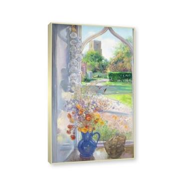 Imagem de NHLDZYH Moldura de champanhe. Impressão de flores vintage rústica, arte de parede em tela emoldurada floral clássica, decoração de cozinha de fazenda, pronto para pendurar. C51. 40x68cm.