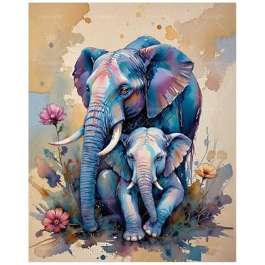 Imagem de Kit de pintura por números da família de elefantes para adultos – pintura DIY de elefante em tela, conjunto de tinta acrílica, adequado para iniciantes, arte para decoração de casa ou presentes