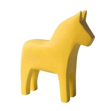 Imagem de IEUDNS Estatueta de cavalo Dala sueco, estátua moderna, criativa, em madeira esculpida à mão, ornamento de mesa para de entrada, sala de jantar, estante, Amarelo