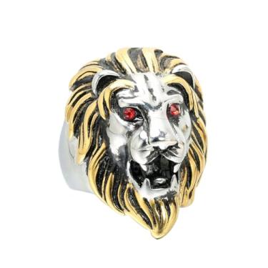 Imagem de PAURO Anéis masculinos de aço inoxidável 316l vintage gótico motociclista rugindo cabeça de leão animal tamanho 7~16, Metal, Metal