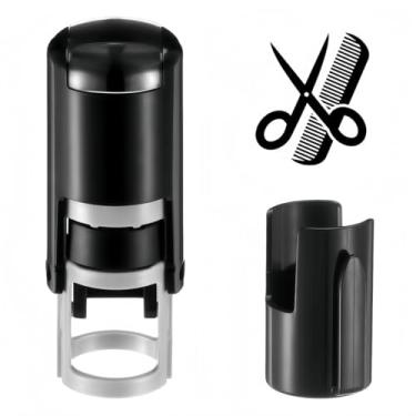 Imagem de Carimbo de cartão de fidelidade com autotinta, tesouras pretas e carimbos de pente personalizados para membros, cartão de café, carimbo redondo de 12 mm (tesoura e pente)