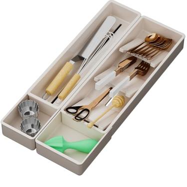 Imagem de MODRACKLY Organizador de gavetas de talheres com painel expansível e divisórias removíveis – serve para gavetas de cozinha de 39,8 cm a 53,8 cm, solução de armazenamento de utensílios que economiza