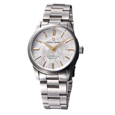 Imagem de Orizontime Pagani Design Relógios masculinos, mostrador de 38 mm, aço inoxidável, 100 m à prova d'água, quartzo, movimento VH31, Mármore branco