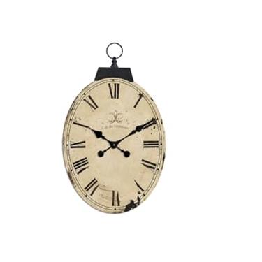 Imagem de MODE HOME Relógio de parede amarelo vintage de 73 cm com algarismos romanos ovais - quartzo silencioso sem tique-taque operado por bateria - Relógio decorativo clássico retrô para sala de estar