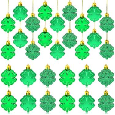 Imagem de JULMELON 36 peças de enfeites de Dia de São Patrício, 3 estilos de mini decoração de trevo brilhante/fosco/com glitter, trevo da sorte, 4 x 4,8 cm, suprimentos de festa para sala de aula em casa