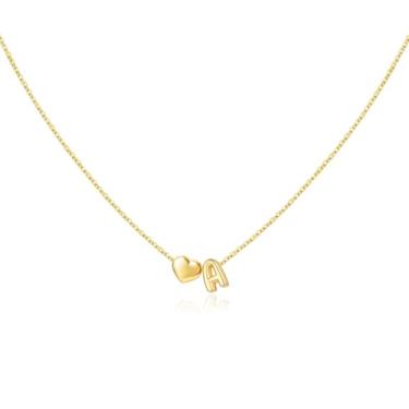 Imagem de Glimmerst Colar com inicial para mulheres, banhado a ouro 18 K, colar delicado com nome de ouro, pingente de coração minúsculo, colar com inicial, joia de ouro moderna, Small, Aço inoxidável, Sem