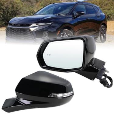 Imagem de Espelho lateral esquerdo do motorista Lqtio compatível com blazer chevy 2019-2025 com vidro dobrável manual elétrico aquecido luz de seta ponto cego preto substituição #84698488 (10 pinos)