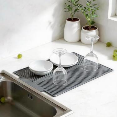 Imagem de Tapete de drenagem de silicone tapete de secagem de pratos - antiderrapante, tapete de drenagem dobrável resistente ao calor para pratos, pia, casa, proprietários de cozinha, famílias ocupadas